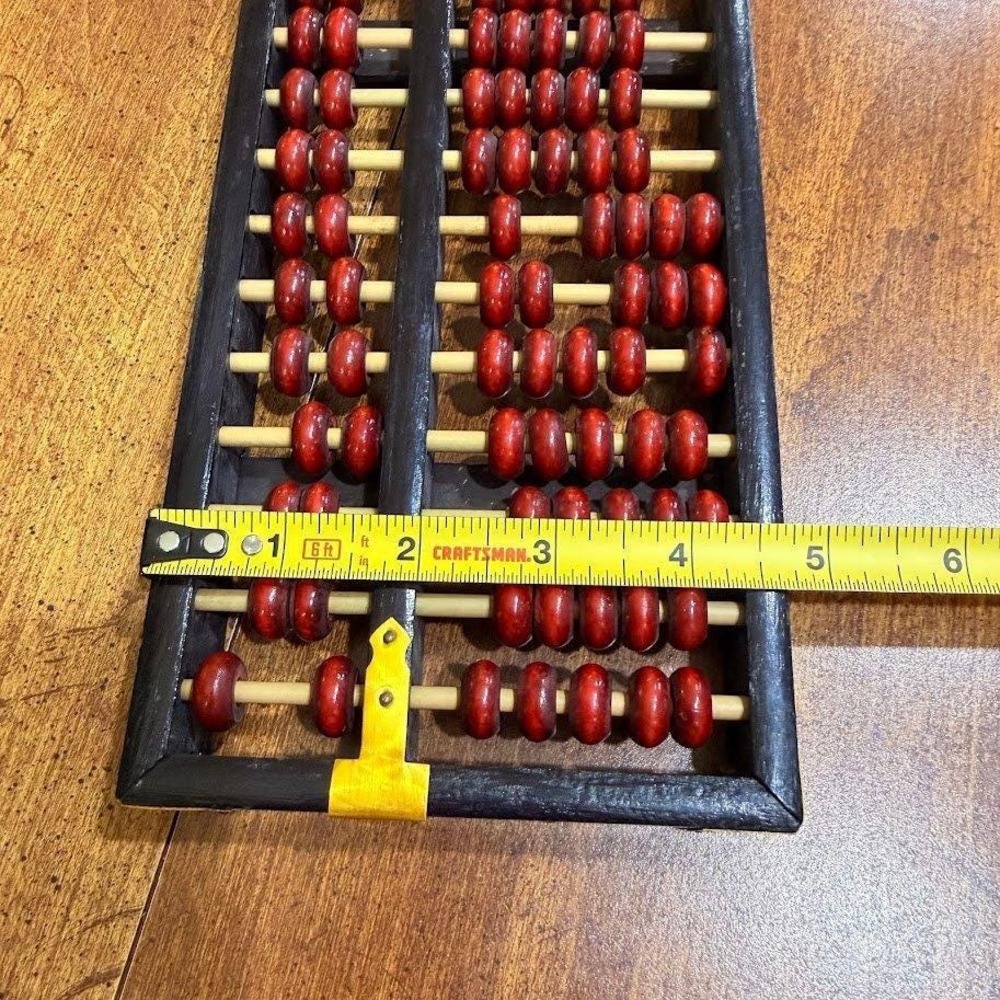 Vintage Chinese Wooden Abacus 13 Column Suanpan Red Beads Black Frame 10.5in - Picture 3 of 12